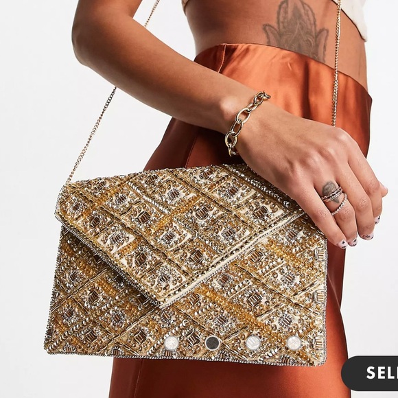 TRUE DECADENCE Envelope Clutch Bag in Gold! - Picture 1 of 7